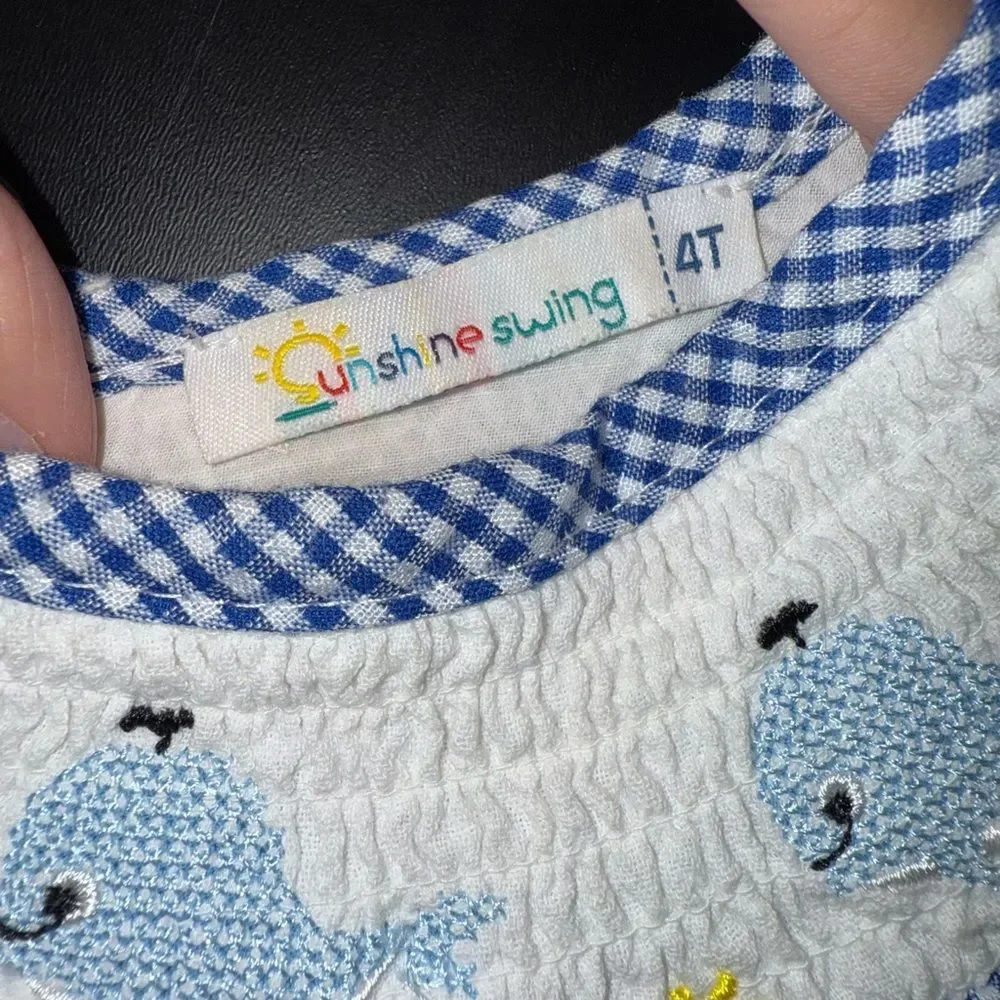 Sunshine Swing Blue Checkered Whale Toddler Girl’s Dress Size 4T EUC